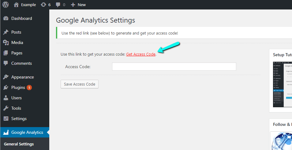 دریافت کد دسترسی برای Google Analytics Dashboard for WP