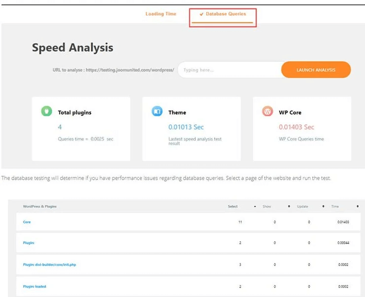 تست سرعت در افزونه WP Speed of Light