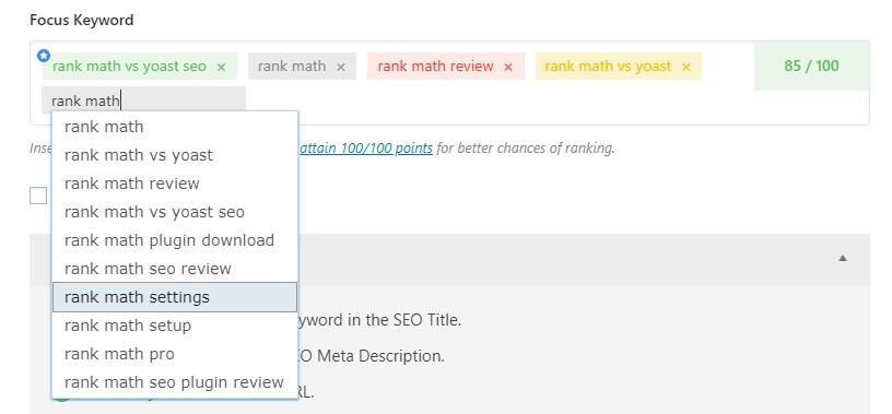 پیشنهاد کلمات کلیدی مرتبط در افزونه Rank Math