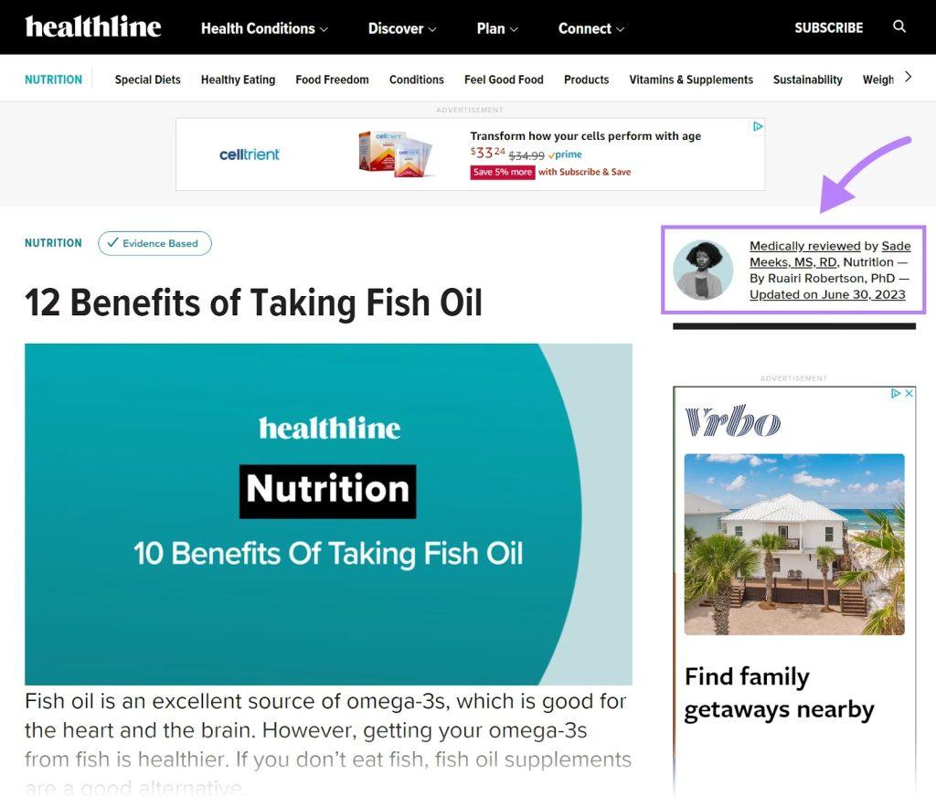 تصویر نمونه‌ای از مقاله Healthline که توسط یک متخصص مراقبت‌های بهداشتی "از نظر پزشکی بررسی شده"