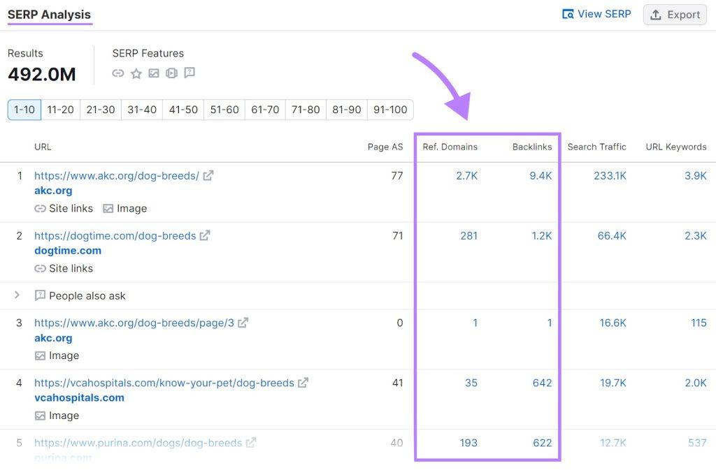 تصویر بخش "تحلیل SERP" گزارش Keyword Overview