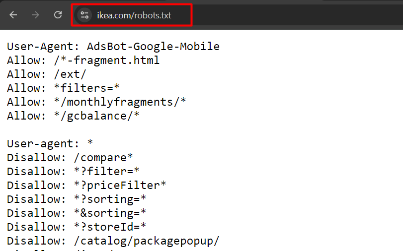 مثال robots.txt از ikea.com