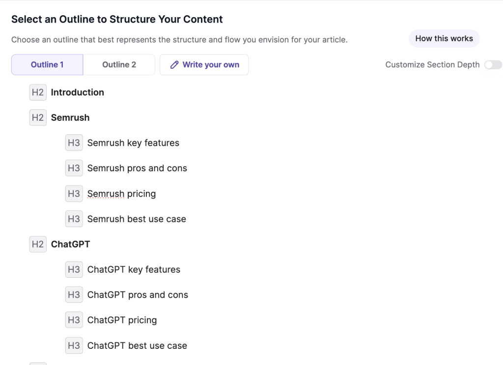 ساختارهای محتوا برای مقدمه، Semrush و ChatGPT