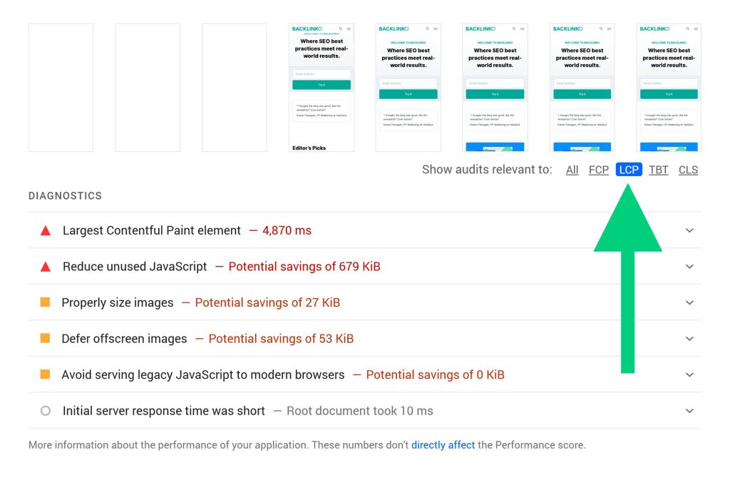 بخش Diagnostics در PageSpeed Insights